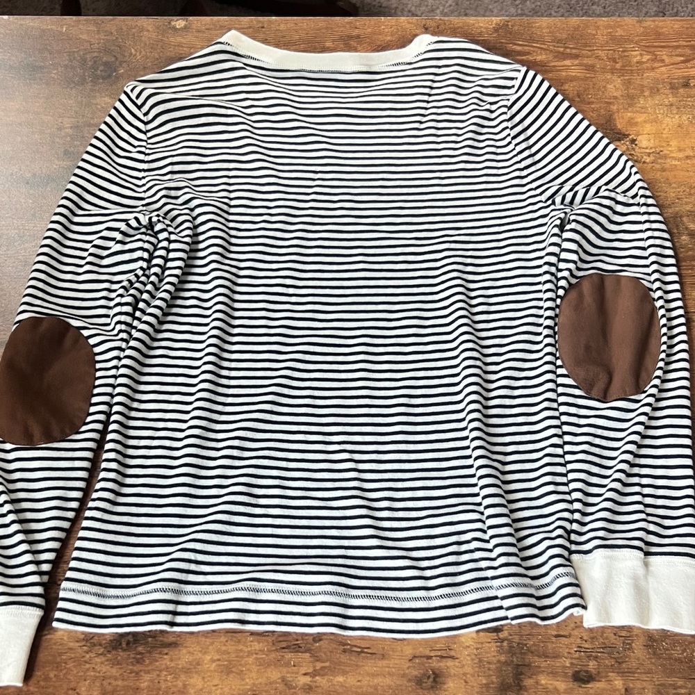 Lauren Ralph Lauren Navy Striped Long Sleeve with Brown Patches - Picture 9 of 9